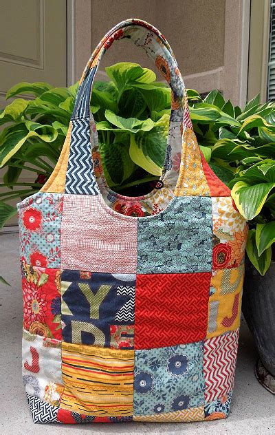 patchwork reversible square tote bag